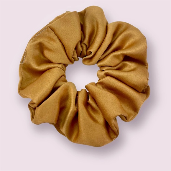 HANDMADE spiral satin hair scrunchie, tan - Picture 1 of 4